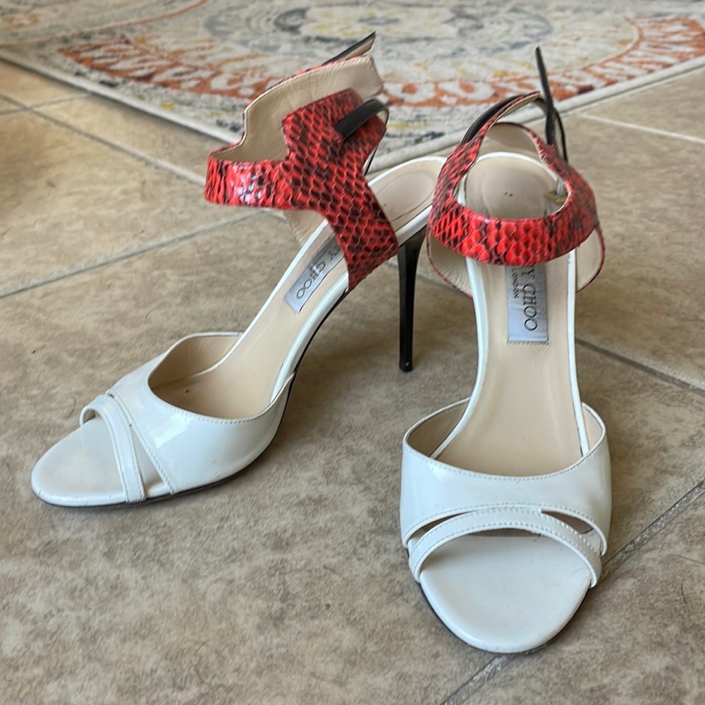 Jimmy Choo white and orange snake skin heels size 40